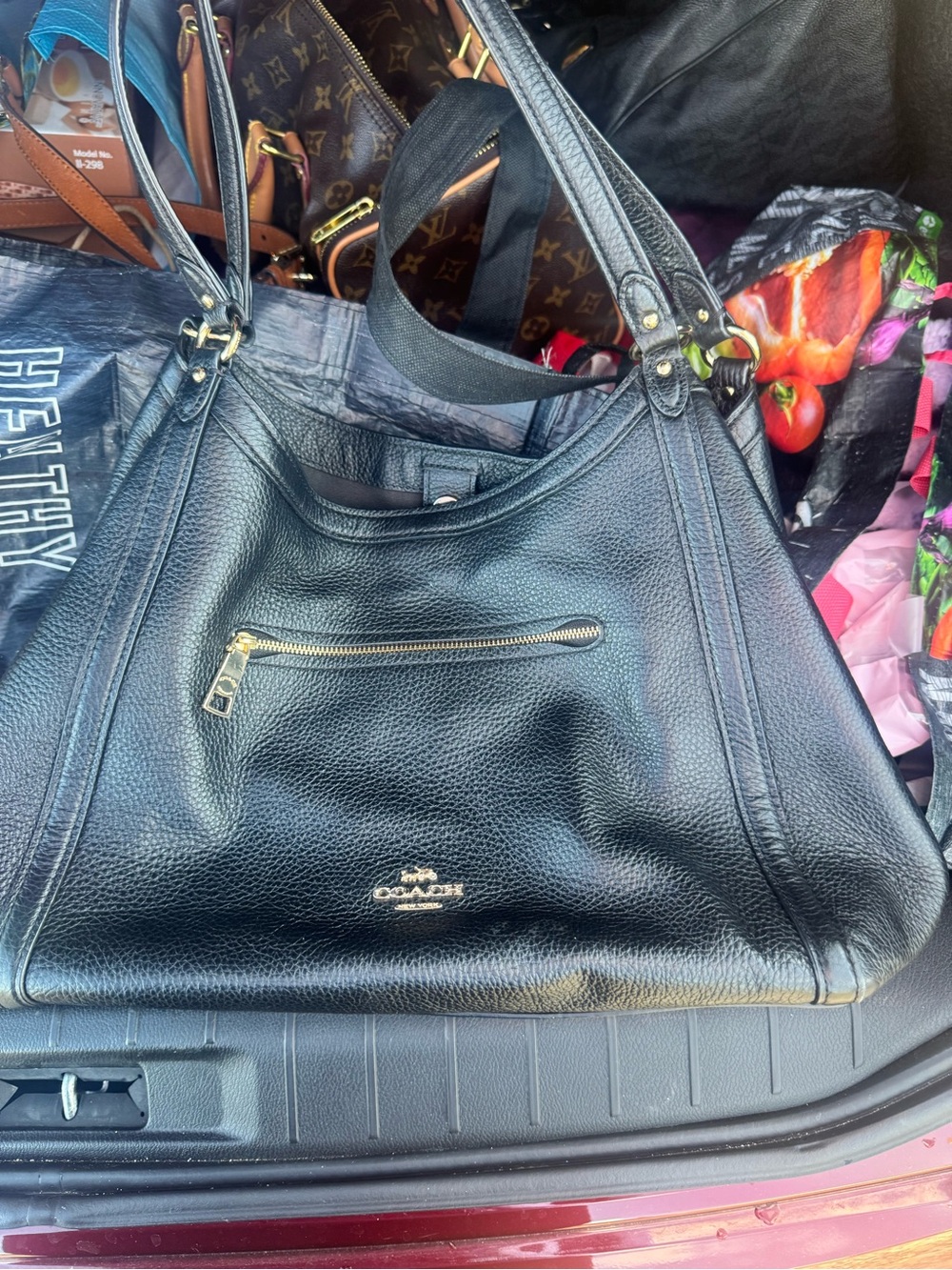 Coach Black Pebbled Leather Shoulder Tote with Gold Hardware